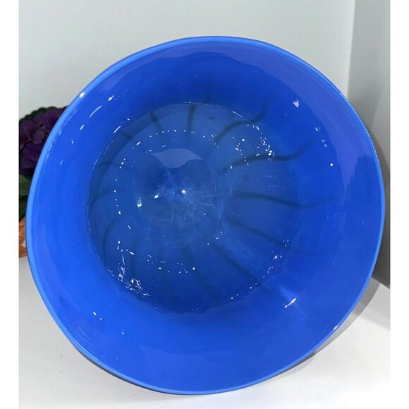 Handcrafted Blue & Yellow Striped Blown Art Glass Vase - Picture 6 of 8